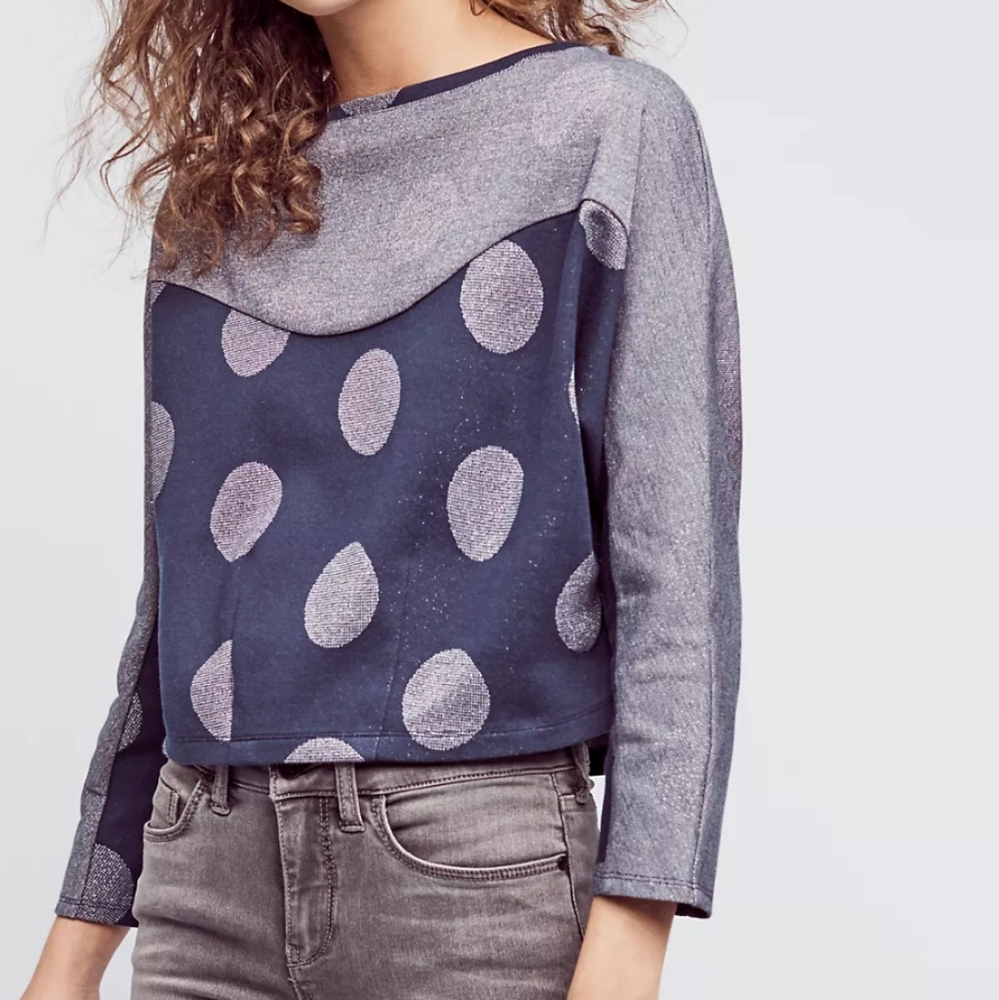 Anthropologie Postmark Blue Metallic Dot Sweatshirt - Size M